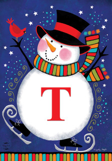 Winter Snowman Monogram Letter T Garden Flag
