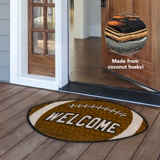 Briarwood Lane Football Natural Fiber Coir Doormat, colorful coco welcome mat, sustainable entryway floormat.