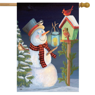 Lantern Snowman Winter House Flag