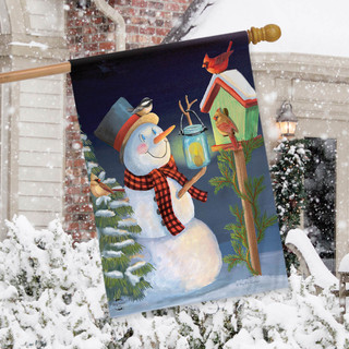 Lantern Snowman Winter House Flag