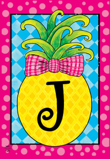 Briarwood Lane small printed pineapple garden flag with letter J, colorful springtime decorative yard display.