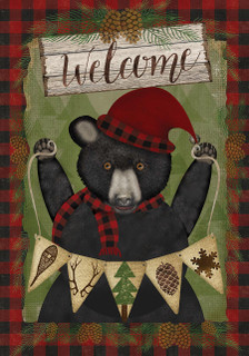 Welcome Winter Bear House Flag