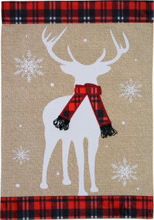 Winter Deer Burlap House Flag