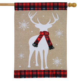 Winter Deer Burlap House Flag