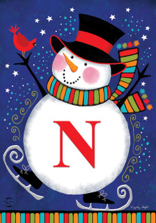 Winter Snowman Monogram Letter N Garden Flag