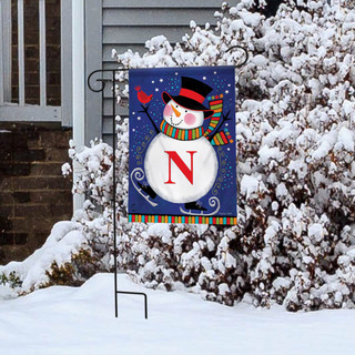 Winter Snowman Monogram Letter N Garden Flag