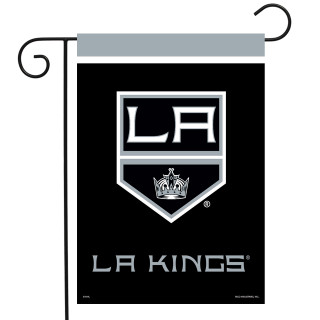 Briarwood Lane LA Kings NHL licensed garden flag with silver logo on black background.
