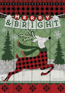 Merry & Bright Reindeer Christmas House Flag