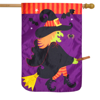 Flying Witch Halloween Applique House Flag