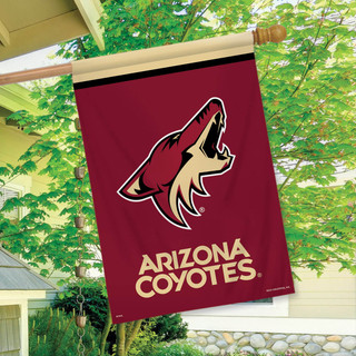 Briarwood Lane Arizona Coyotes NHL licensed house flag with maroon and tan colors and logo.