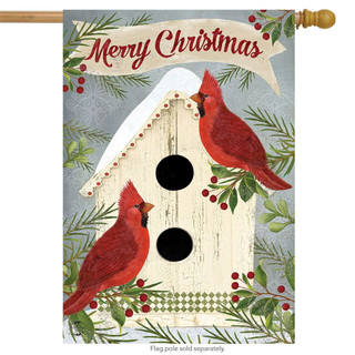 Christmas Cardinal Birdhouse House Flag