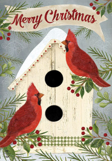 Christmas Cardinal Birdhouse House Flag