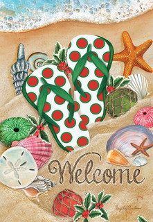 Coastal Christmas Beach House Flag