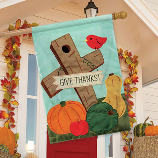 Give Thanks Cross Applique House Flag