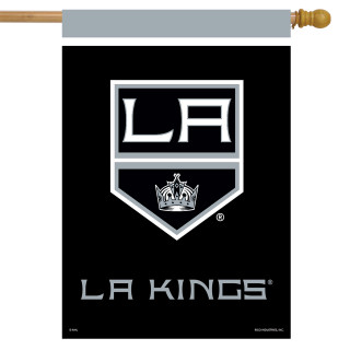 Briarwood Lane LA Kings NHL licensed house flag with silver logo on black background.