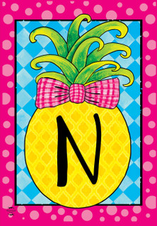 Briarwood Lane small printed pineapple garden flag with letter N, colorful and cheery springtime decor.