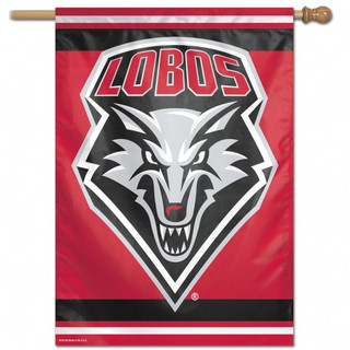 University of New Mexico Lobo NCAA licensed flag with red, black, and white colors.