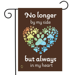 Briarwood Lane pet memorial garden flag with rainbow paw prints and comforting message for loss.