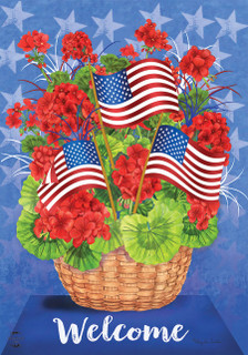 Briarwood Lane Patriotic Basket Summer Garden Flag with American stars and stripes, red white blue colors.
