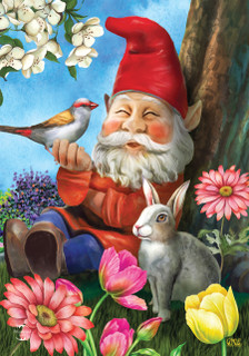 Briarwood Lane Garden Gnome Spring House Flag with colorful springtime design and cheerful garden scene.