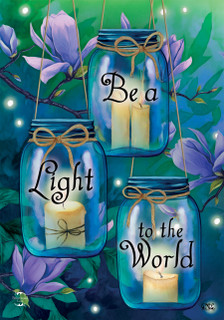 Briarwood Lane spring house flag with inspirational quote on jars with candles and flowers.