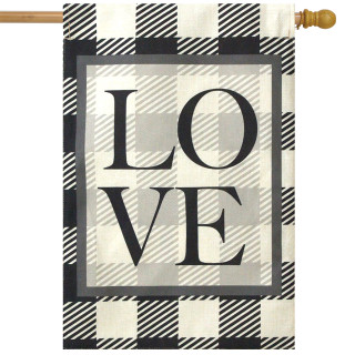 Checkered Love Plaid Burlap House Flag