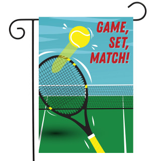Briarwood Lane small printed Tennis Garden Flag with colorful tennis racket and ball design for porch display.