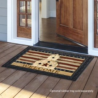 Briarwood Lane Americana Welcome Patriotic doormat with birdhouse, stars, and stripes in red, white, and blue.