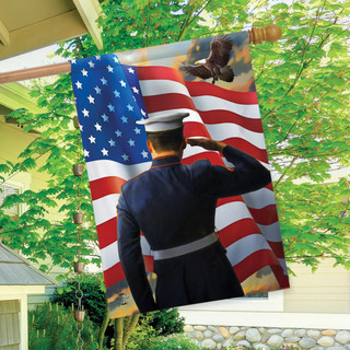 Briarwood Lane America's Heroes Military House Flag with patriot American soldier and stars and stripes.