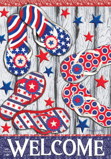 Briarwood Lane Freedom Flip Flops with patriotic stars and stripes in red, white, and blue.