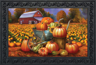 Briarwood Lane Pumpkin Farm Fall Doormat, colorful autumn harvest scene on a small printed decorative mat.