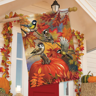 Autumn Bird Gathering House Flag