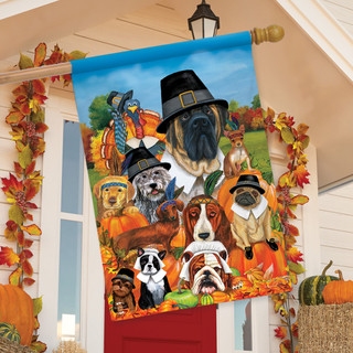 Give Thanks Dogs Thanksgiving House Flag