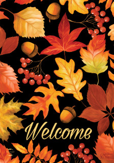 Briarwood Lane Fall Leaves & Acorns colorful welcome flag with vibrant autumn leaves and acorns design.