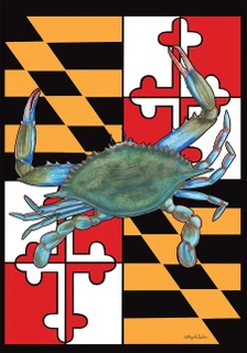 Briarwood Lane Maryland Summer House Flag with colorful crab and state flag design for porch display.