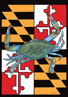Briarwood Lane Maryland Crabs Summer Garden Flag with colorful crab on Maryland flag design background.