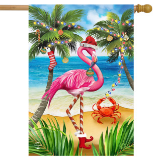 Christmas in Paradise Flamingo House Flag