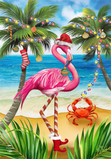 Christmas in Paradise Flamingo House Flag