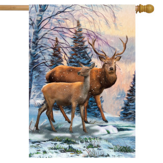 Winter Deer Scene House Flag