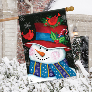 Snowman And Cardinals Christmas House Flag