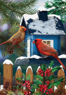 Snow Day Cardinals Winter House Flag