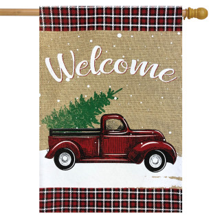 Winter Truck Burlap House Flag