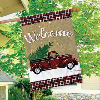 Winter Truck Burlap House Flag