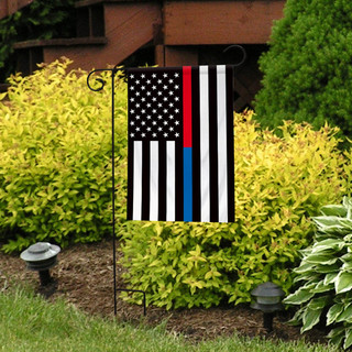 Briarwood Lane Thin Blue & Red Line Garden Flag with patriotic stars and stripes design.