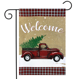 Winter Truck Burlap Garden Flag