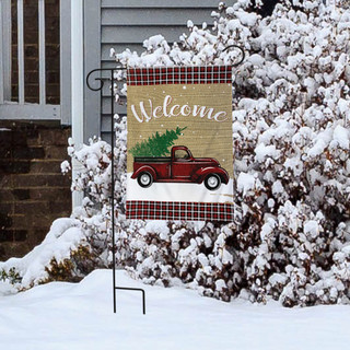 Winter Truck Burlap Garden Flag