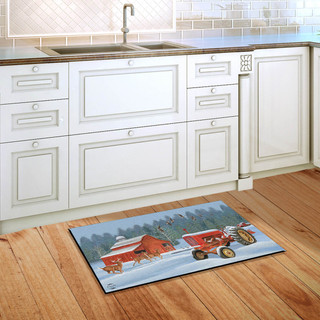 Briarwood Lane small printed doormat with colorful winter farm scene on kitchen floor decor.