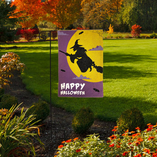 Flying Witch Halloween Burlap Garden Flag
