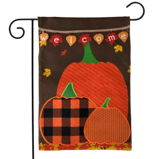 Welcome Pumpkins Autumn Burlap Garden Flag