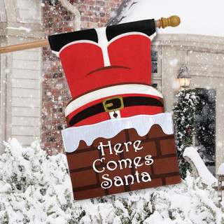 Here Comes Santa Christmas Burlap House Flag